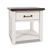 Table de bout rustique Morgan de 24 po avec rangement et tablette - blanche avec bois recyclé