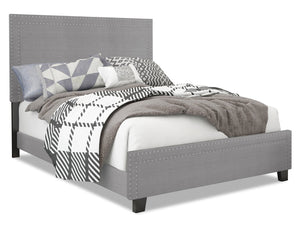 Lit rembourré Avery en tissu gris avec clous décoratifs - format très grand lit