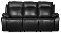  Sofa à inclinaison électrique Kora de 83 po en cuir véritable noir avec ports USB