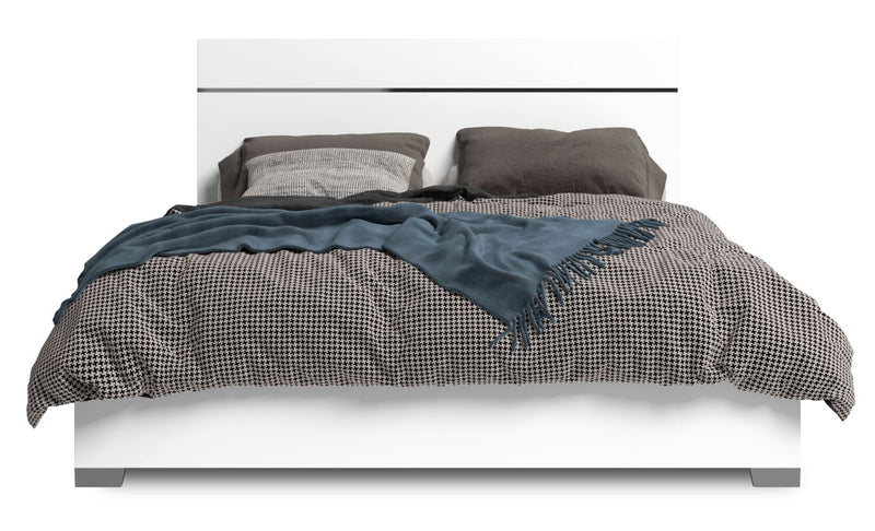 Ensemble de chambre à coucher Gino 6 pièces avec lit à panneaux, commode, miroir et table de nuit - fabriqué en Italie, moderne, blanc - format très grand lit