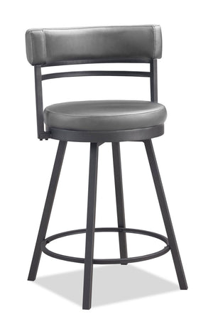 Tabouret bar Mila en tissu de cuir végétalien et en métal avec siège pivotant - gris