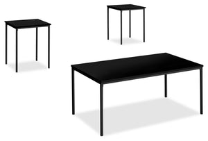 Ensemble 3 tables modernes Easton de 42 po (table à café et 2 tables de bout) - noir avec pattes en métal noir