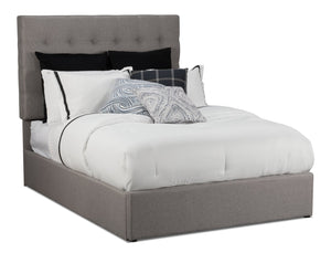 Lit plateforme rembourré Jace en tissu taupe capitonné avec rangement - format lit double