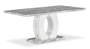 Table de salle à manger Nova de 71 po (L) avec dessus en imitation de marbre et base piédestal - blanche