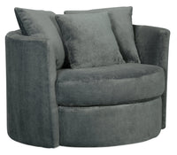  Fauteuil d’appoint pivotant Cuddler Midi de 42 po fabriqué au Canada en tissu de chenille gris Plush Thunder