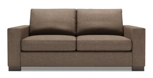 Sofa personnalisable Track de Sofa Lab de 75 po de format condo fabriqué au Canada en tissu d’apparence lin brun Luna Praline