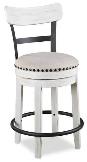 Tabouret Otis de hauteur comptoir en tissu de cuir végétalien et en métal avec siège pivotant - blanc