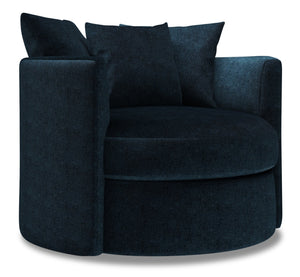 Fauteuil d’appoint pivotant Nest de Sofa Lab personnalisable de 41 po fabriqué au Canada en tissu de chenille bleu Luxury Indigo