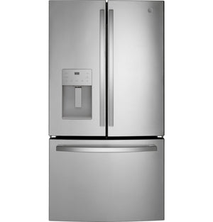 Réfrigérateur GE de 25,6 pi³ et de 35,8 po à portes françaises - acier inoxydable - GFE26JYMFS