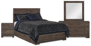 Ensemble de chambre à coucher Yorkdale 6 pièces avec lit de rangement à 6 tiroirs, commode, miroir et table de nuit, gris - format lit double