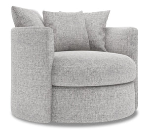 Fauteuil d’appoint pivotant Nest de Sofa Lab personnalisable de 41 po fabriqué au Canada en tissu d’apparence lin gris Luna Domino