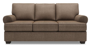 Sofa-lit personnalisable Roll de Sofa Lab de 86 po fabriqué au Canada en tissu d’apparence lin brun Luna Praline avec accoudoirs enroulés