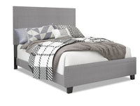  Lit rembourré Avery en tissu gris avec clous décoratifs - format lit double