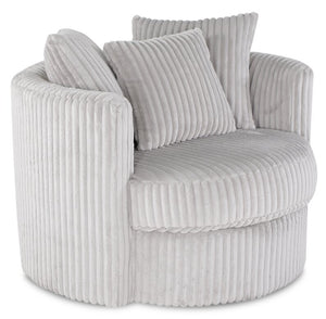 Fauteuil d’appoint pivotant Cuddler Midi de 42 po fabriqué au Canada en tissu de chenille gris Groove Mist