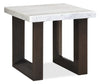 Table de bout moderne Silvia de 22 po - imitation de marbre blanc et gris avec pattes en bois brun