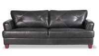  Sofa Vita Chateau d’Ax de 87 po en cuir 100 % véritable gris anthracite avec coutures à motif de diamant et pattes en bois