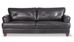 Sofa Vita Chateau d’Ax de 87 po en cuir 100 % véritable gris anthracite avec coutures à motif de diamant et pattes en bois