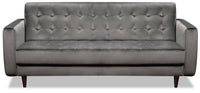  Sofa Devlin de 76,4 po de format condo en tissu de velours gris foncé avec coussins capitonnés et pattes en bois