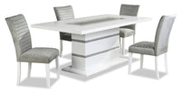  Ensemble de salle à manger somptueux Garbo 5 pièces avec table de 78,75 po (L), incrustation de verre, base piédestal et 4 chaises - blanc