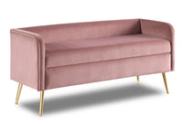 Banc Cass de 52 po - velours rose avec pattes dorées