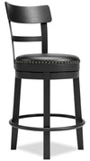 Tabouret Otis de hauteur comptoir en tissu de cuir végétalien et en métal avec siège pivotant - noir