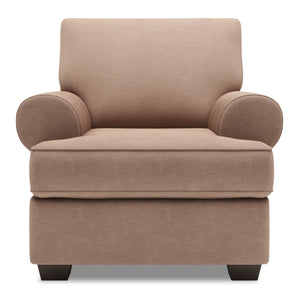 Fauteuil Roll de Sofa Lab personnalisable de 42 po fabriqué au Canada en tissu d’apparence lin avec accoudoirs enroulés - brun Pax Wicker