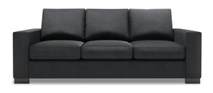 Sofa-lit personnalisable Track de Sofa Lab de 85 po fabriqué au Canada en tissu d’apparence lin gris Pax Pepper avec accoudoirs rectilignes