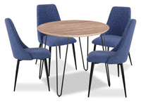  Ensemble de salle à manger Miya 5 pièces en acacia et métal avec table ronde de 36 po (L) et 4 chaises - bleu marine