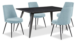 Ensemble de salle à manger Nico 5 pièces en métal avec table de 60 po (L), dessus en pierre frittée et 4 chaises Fig - noir et bleu