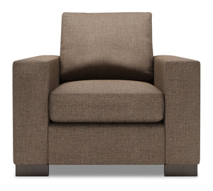 Fauteuil Track de Sofa Lab personnalisable de 38 po fabriqué au Canada en tissu d’apparence lin avec accoudoirs rectilignes - brun Luna Praline