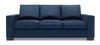 Sofa-lit personnalisable Track de Sofa Lab de 85 po fabriqué au Canada en tissu d’apparence lin bleu Pax Navy avec accoudoirs rectilignes