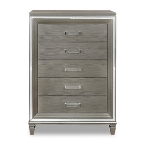 Commode verticale somptueuse Max de 38 po (L) x 54,3 po (H) à 5 tiroirs pour la chambre à coucher - argentée