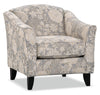 Fauteuil d’appoint Wynn de 33 po fabriqué au Canada en tissu d’apparence lin floral multicolore avec accoudoirs évasés et pattes en bois