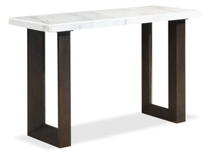 Table de salon moderne Silvia de 48 po - imitation de marbre blanc et gris avec pattes en bois brun