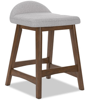 Tabouret Jovi de hauteur comptoir en tissu d’apparence lin et en bois - gris