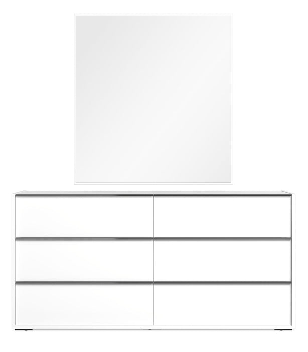 Ensemble de chambre à coucher Gino 6 pièces avec lit à panneaux, commode, miroir et table de nuit - fabriqué en Italie, moderne, blanc - format très grand lit