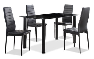 Ensemble de salle à manger Onyx 5 pièces en métal avec table de 55 po (L) dessus en verre et 4 chaises - noir