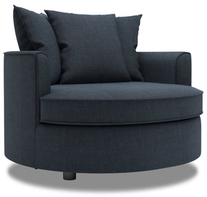 Fauteuil d’appoint Cuddler de Sofa Lab personnalisable de 48 po fabriqué au Canada en tissu d’apparence lin bleu Luna Sailor