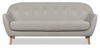  Sofa Calla de 73,62 po de format condo en tissu d’apparence lin gris clair avec pattes en bois et capitonnage à boutons