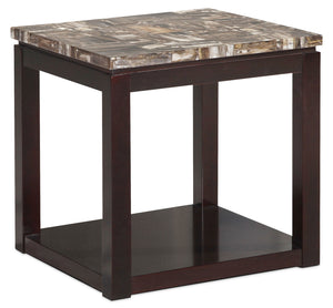 Table de bout traditionnelle Sicily de 22 po avec tablette - brun foncé avec dessus en imitation de marbre