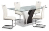 Ensemble de salle à manger Tuxedo 5 pièces avec table de 72 po (L), dessus en verre, base piédestal et 4 chaises - blanc