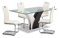  Ensemble de salle à manger Tuxedo 5 pièces avec table de 72 po (L), dessus en verre, base piédestal et 4 chaises - blanc