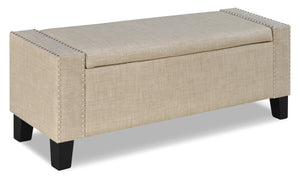 Pouf de rangement Milan en tissu d'apparence lin - beige