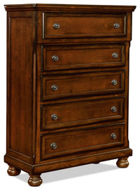  Commode verticale Chelsea de 38 po (L) x 52 po (H) à 5 tiroirs pour la chambre à coucher - brun cerisier