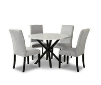  Ensemble de salle à manger Verona 5 pièces en métal avec table ronde de 42 po (L), dessus en marbre synthétique et 4 chaises - blanc