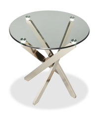 Table de bout ronde moderne Zila de 24 po avec dessus en verre - argentée avec base en acier inoxydable